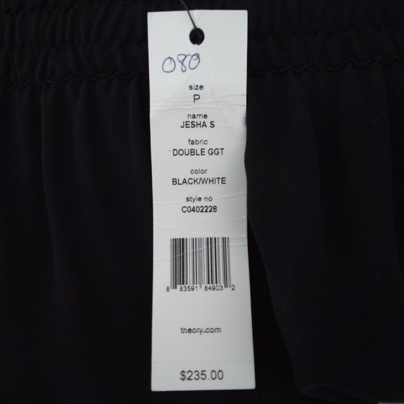 $235 NWT Theory Jesha 100% Silk Tuxedo Sheer Skinny Leg Drawstring Ankle Pants S - Picture 5 of 12
